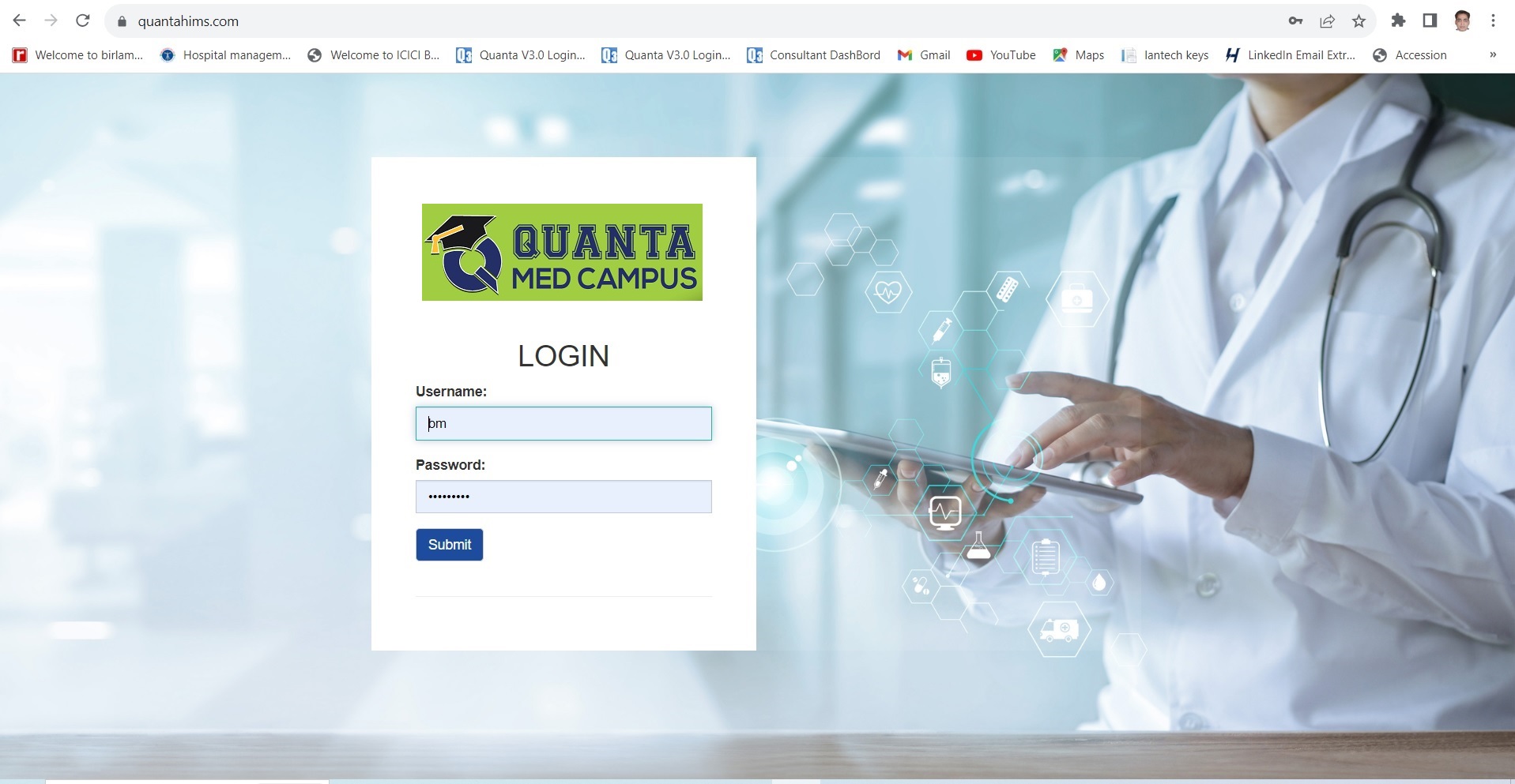 screenshot of Quanta WebHIMS
